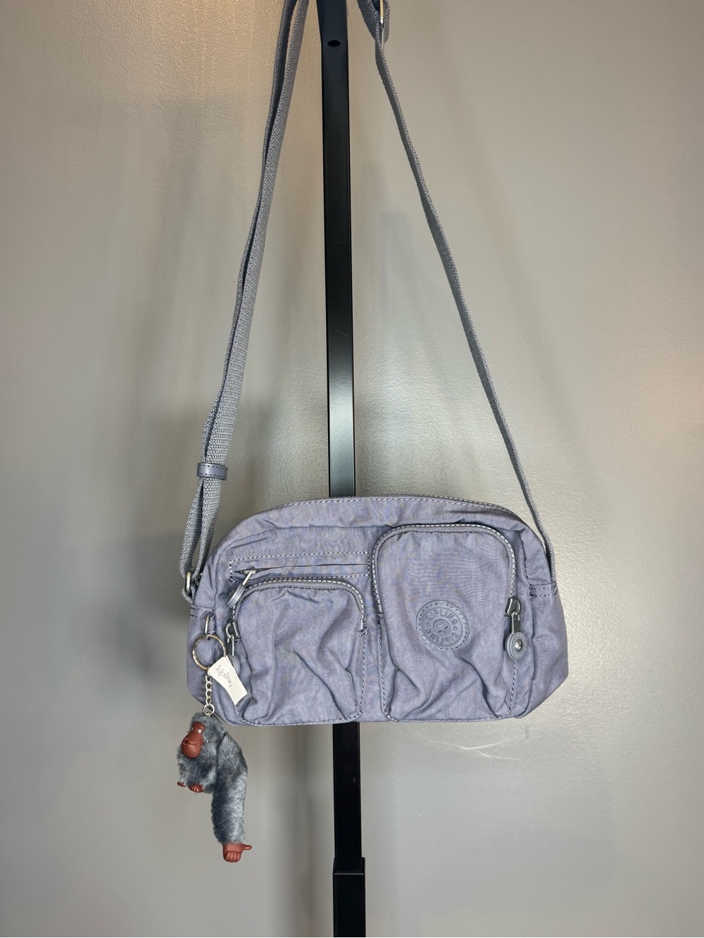 NWT Kipling Albena Crossbody Bag Blue Slate Nylon Monkey Charm